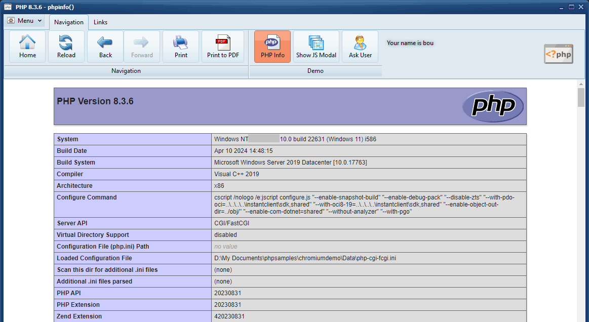 Application with phpinfo