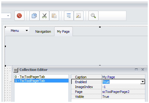 Select the entire page (named scToolPagerPage1 here) and then click Paste to create the new toolbar