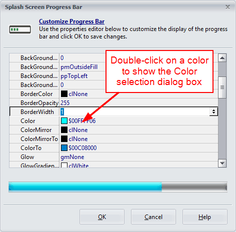 Progress bar properties